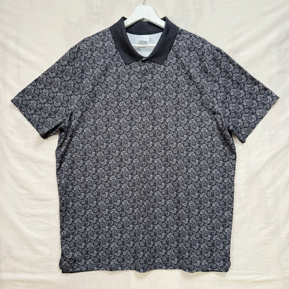 All in Motion Polo Shirt Mens XL Black Grey‎ Paisley Performance Golf